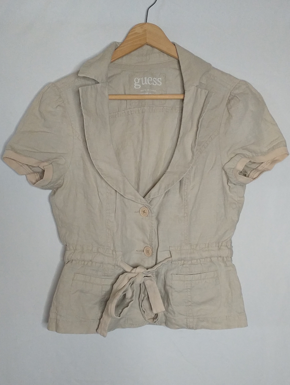Guess Y2K Vintage Cream Short-Sleeve Tie-Front Blazer M